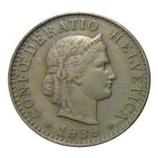 Монета 20 раппенов 1939 года Швейцария (аверс)