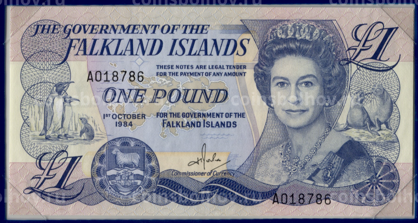 Банкнота 1 фунт 1984 года Фолклендские острова (в конверте с почтовой маркой) (вид 3)