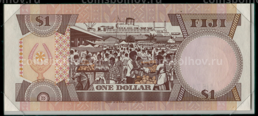 Банкнота 1 доллар 1980 года Фиджи (в конверте с почтовой маркой) (вид 4)