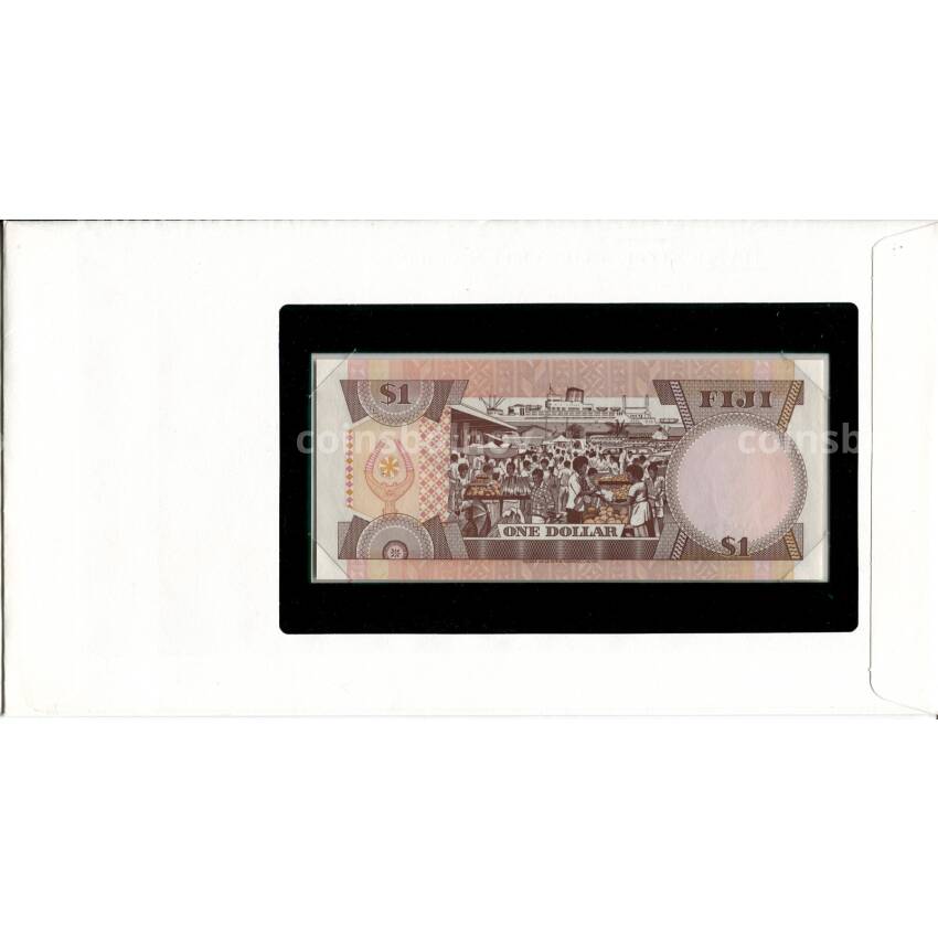 Банкнота 1 доллар 1980 года Фиджи (в конверте с почтовой маркой) (вид 2)