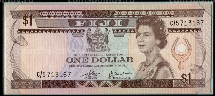 Банкнота 1 доллар 1980 года Фиджи (в конверте с почтовой маркой) (вид 3)