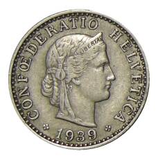 Монета 20 раппенов 1939 года Швейцария (аверс)