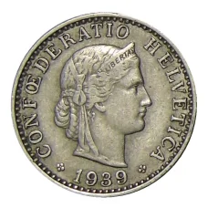 Монета 20 раппенов 1939 года Швейцария (аверс)
