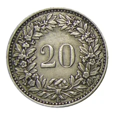 Монета 20 раппенов 1939 года Швейцария (реверс)