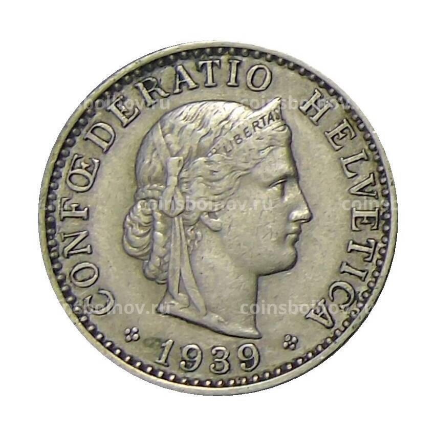 Монета 20 раппенов 1939 года Швейцария