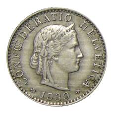 Монета 20 раппенов 1939 года Швейцария (аверс)