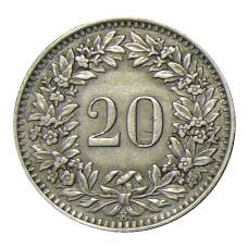 Монета 20 раппенов 1939 года Швейцария (реверс)
