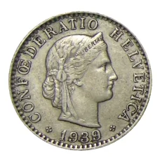 Монета 20 раппенов 1939 года Швейцария (аверс)