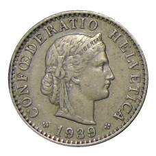 Монета 20 раппенов 1939 года Швейцария (аверс)