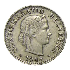 Монета 20 раппенов 1943 года Швейцария (аверс)