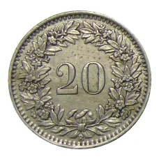 Монета 20 раппенов 1943 года Швейцария (реверс)