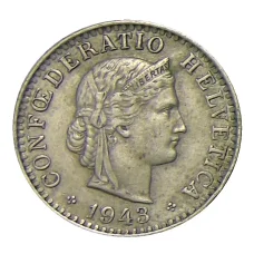 Монета 20 раппенов 1943 года Швейцария (аверс)