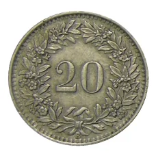 Монета 20 раппенов 1943 года Швейцария (реверс)