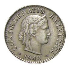 Монета 20 раппенов 1943 года Швейцария (аверс)