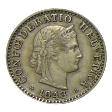 Монета 20 раппенов 1943 года Швейцария (аверс)
