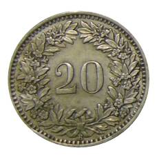 Монета 20 раппенов 1943 года Швейцария (реверс)