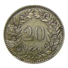 Монета 20 раппенов 1943 года Швейцария (реверс)