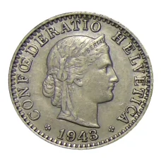 Монета 20 раппенов 1943 года Швейцария (аверс)