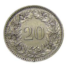 Монета 20 раппенов 1943 года Швейцария (реверс)