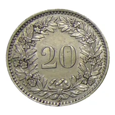 Монета 20 раппенов 1943 года Швейцария (реверс)