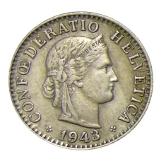 Монета 20 раппенов 1943 года Швейцария (аверс)