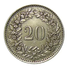 Монета 20 раппенов 1943 года Швейцария (реверс)