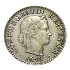 Монета 20 раппенов 1943 года Швейцария (аверс)