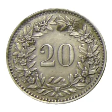 Монета 20 раппенов 1943 года Швейцария (реверс)