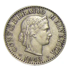 Монета 20 раппенов 1943 года Швейцария (аверс)