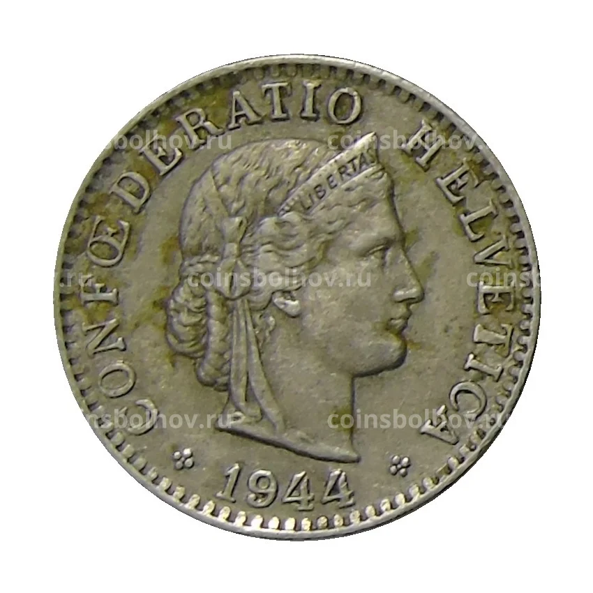 Монета 20 раппенов 1944 года Швейцария
