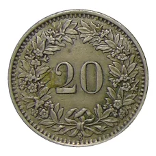 Монета 20 раппенов 1944 года Швейцария (реверс)