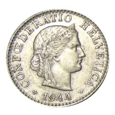 Монета 20 раппенов 1944 года Швейцария (аверс)