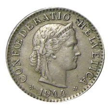 Монета 20 раппенов 1944 года Швейцария (аверс)
