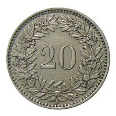 Монета 20 раппенов 1944 года Швейцария (реверс)