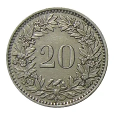 Монета 20 раппенов 1944 года Швейцария (реверс)