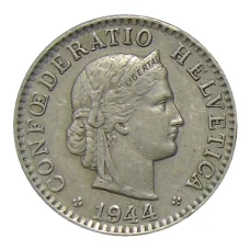 Монета 20 раппенов 1944 года Швейцария (аверс)