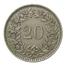 Монета 20 раппенов 1944 года Швейцария (реверс)
