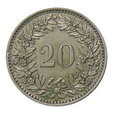 Монета 20 раппенов 1944 года Швейцария (реверс)