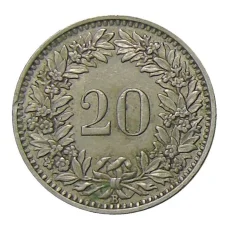 Монета 20 раппенов 1944 года Швейцария (реверс)