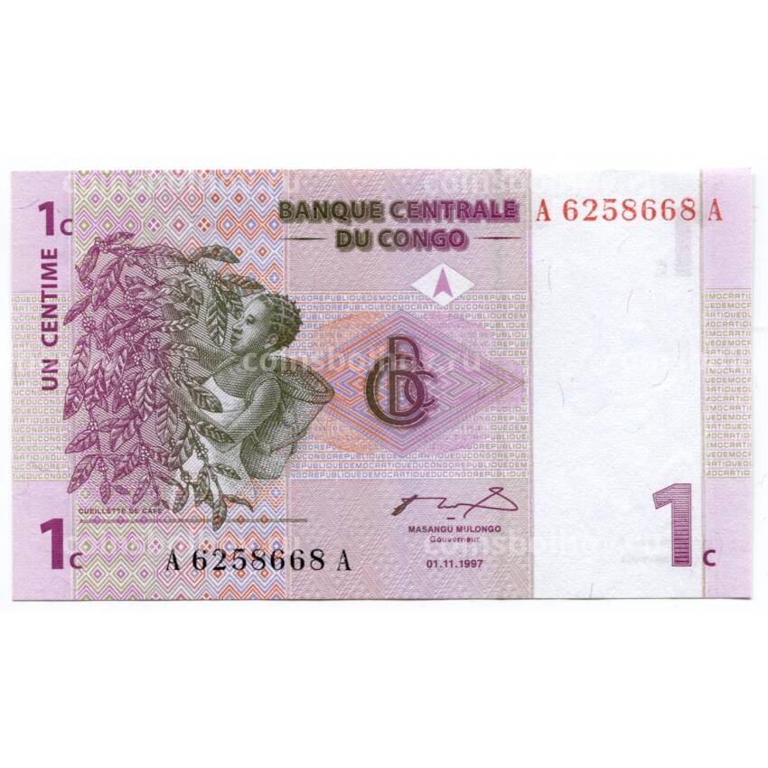 Банкнота 1 сантим 1997 года Конго