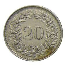 Монета 20 раппенов 1964 года Швейцария (реверс)