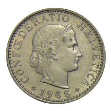 Монета 20 раппенов 1966 года Швейцария (аверс)