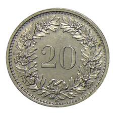 Монета 20 раппенов 1966 года Швейцария (реверс)