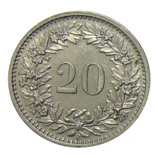 Монета 20 раппенов 1966 года Швейцария (реверс)