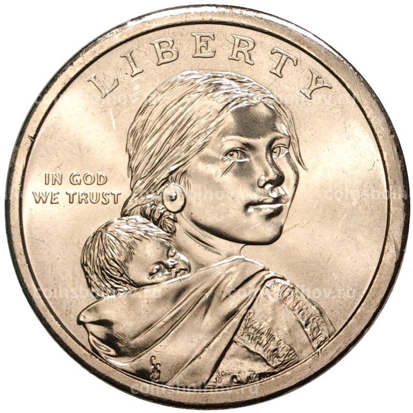 Монета 1 доллар 2021 года P США «Коренные американцы (Сакагавея) — Индейцы в армии США» (вид 2)