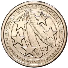 Монета 1 доллар 2021 года D США «Коренные американцы (Сакагавея) — Индейцы в армии США» (аверс)