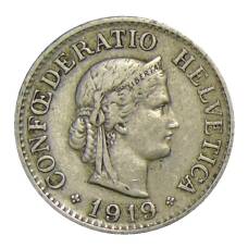 Монета 10 раппенов 1919 года Швейцария (аверс)