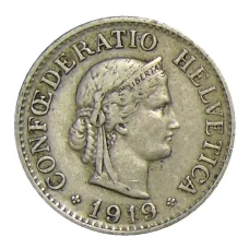 Монета 10 раппенов 1919 года Швейцария (аверс)