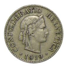 Монета 10 раппенов 1919 года Швейцария (аверс)