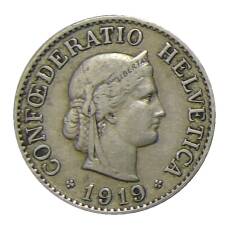 Монета 10 раппенов 1919 года Швейцария (аверс)
